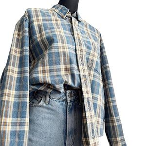 Vintage denim plaid button down long sleeve